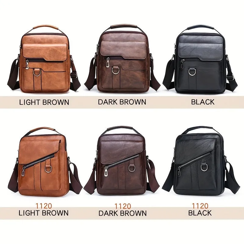 1pc Large Capacity PU Leather Men's Shoulder Bag, Casual Messenger Simple Business Trendy Sling Bag