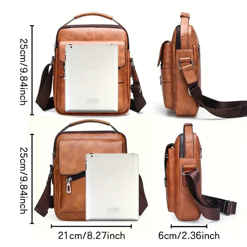 1pc Large Capacity PU Leather Men's Shoulder Bag, Casual Messenger Simple Business Trendy Sling Bag