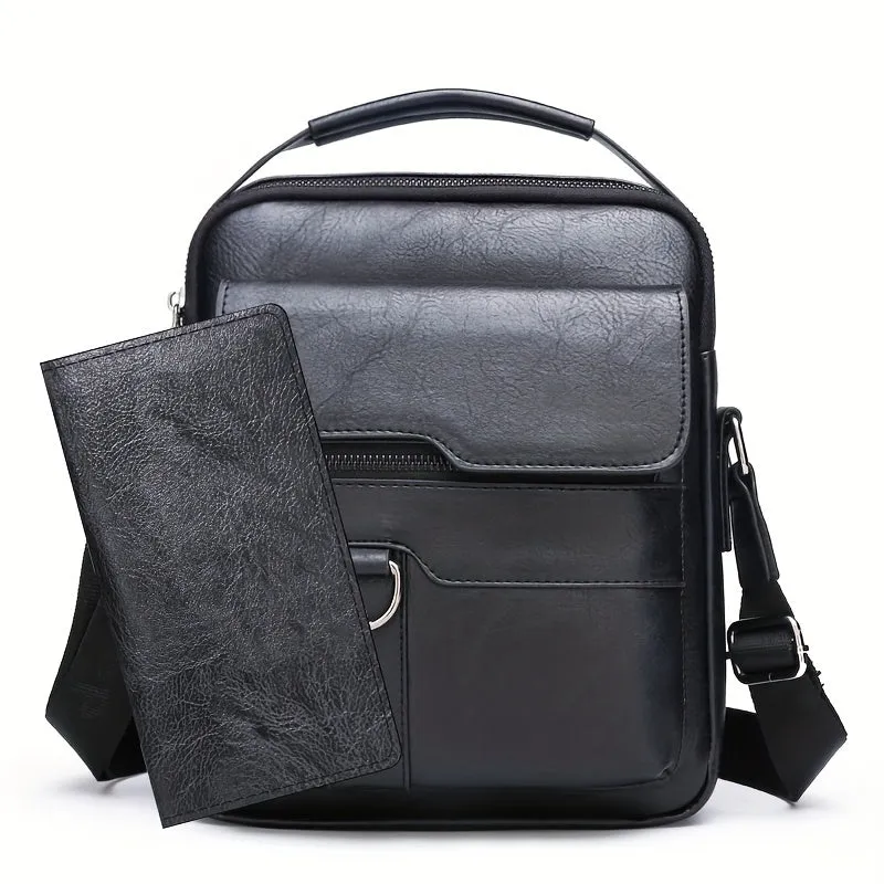 1pc Large Capacity PU Leather Men's Shoulder Bag, Casual Messenger Simple Business Trendy Sling Bag