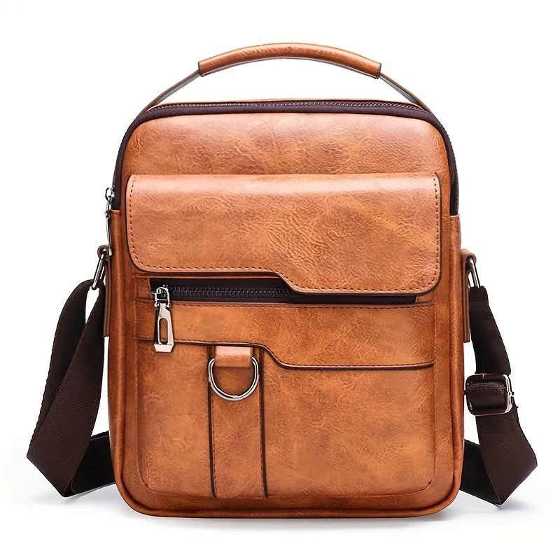 1pc Large Capacity PU Leather Men's Shoulder Bag, Casual Messenger Simple Business Trendy Sling Bag