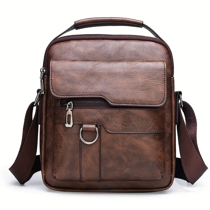 1pc Large Capacity PU Leather Men's Shoulder Bag, Casual Messenger Simple Business Trendy Sling Bag