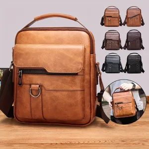 1pc Large Capacity PU Leather Men's Shoulder Bag, Casual Messenger Simple Business Trendy Sling Bag