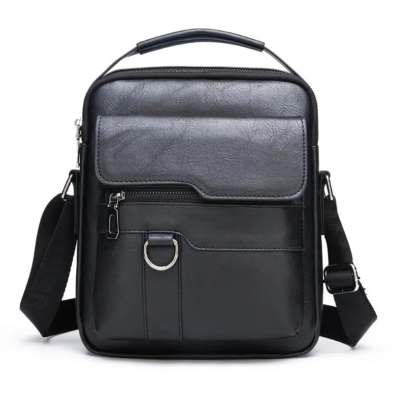 1pc Large Capacity PU Leather Men's Shoulder Bag, Casual Messenger Simple Business Trendy Sling Bag