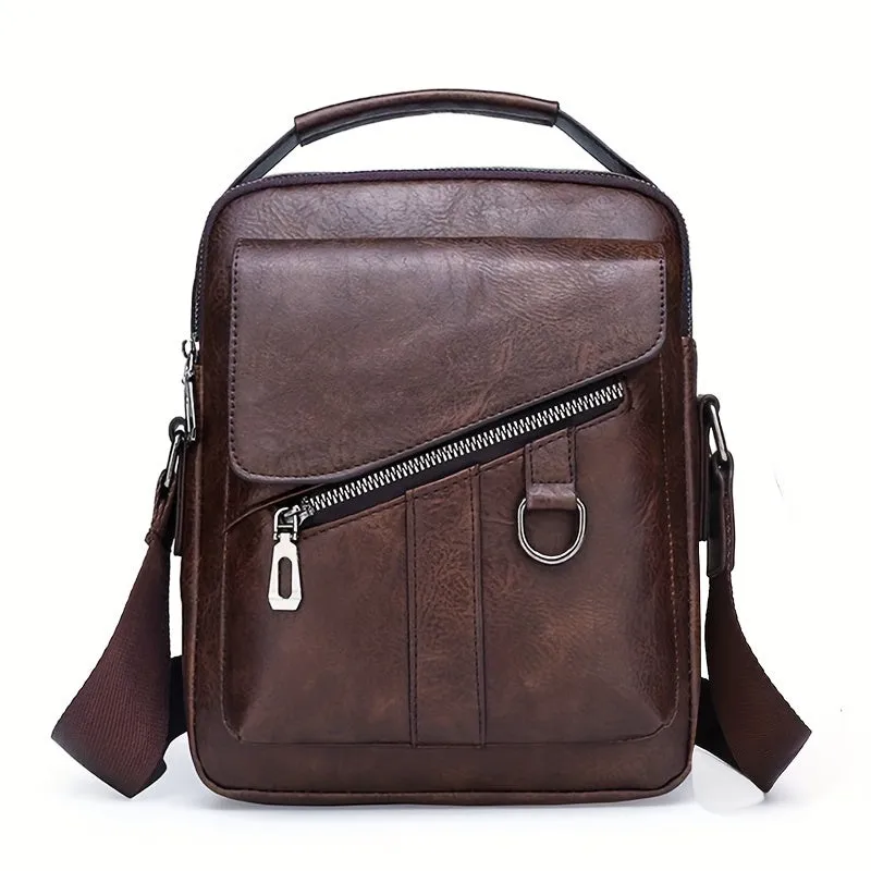 1pc Large Capacity PU Leather Men's Shoulder Bag, Casual Messenger Simple Business Trendy Sling Bag