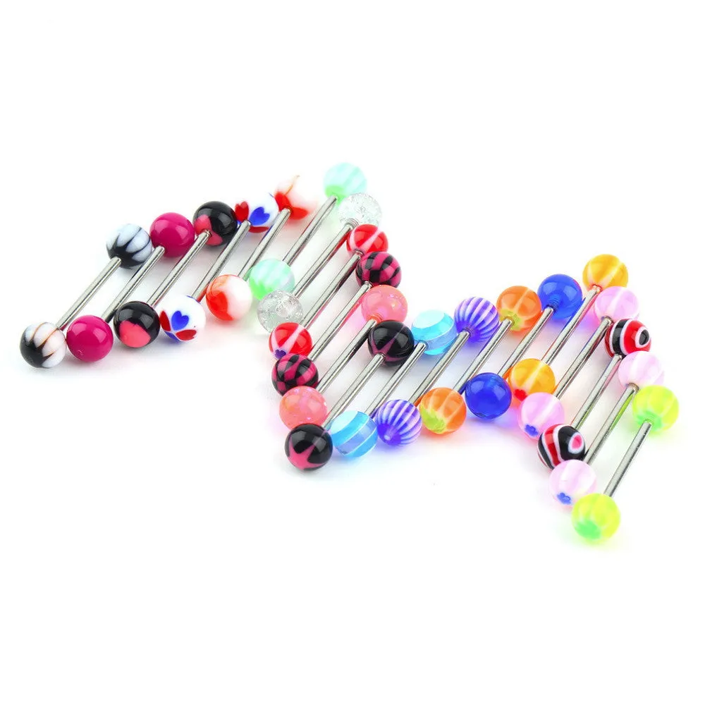 20pcs/set Sexy jewelry Colorful Assorted Ball Tongue Nipple Bar Ring Barbell Piercing Tongue Body Jewelry