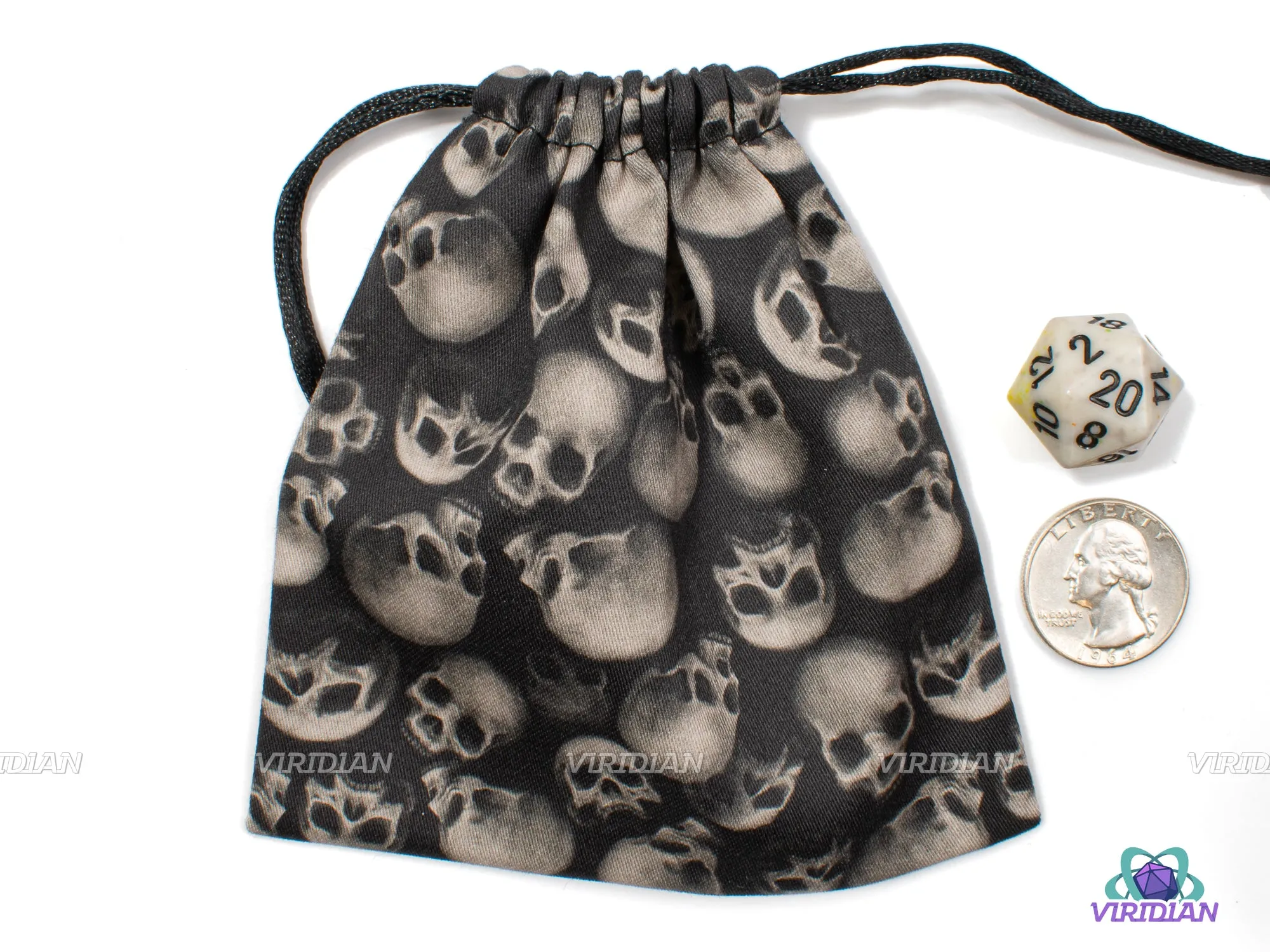 All Over Skulls | Black & White Cotton Dice Bag | Q Workshop