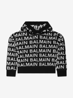 Balmain Girls Knitted Logo Hoodie in Black