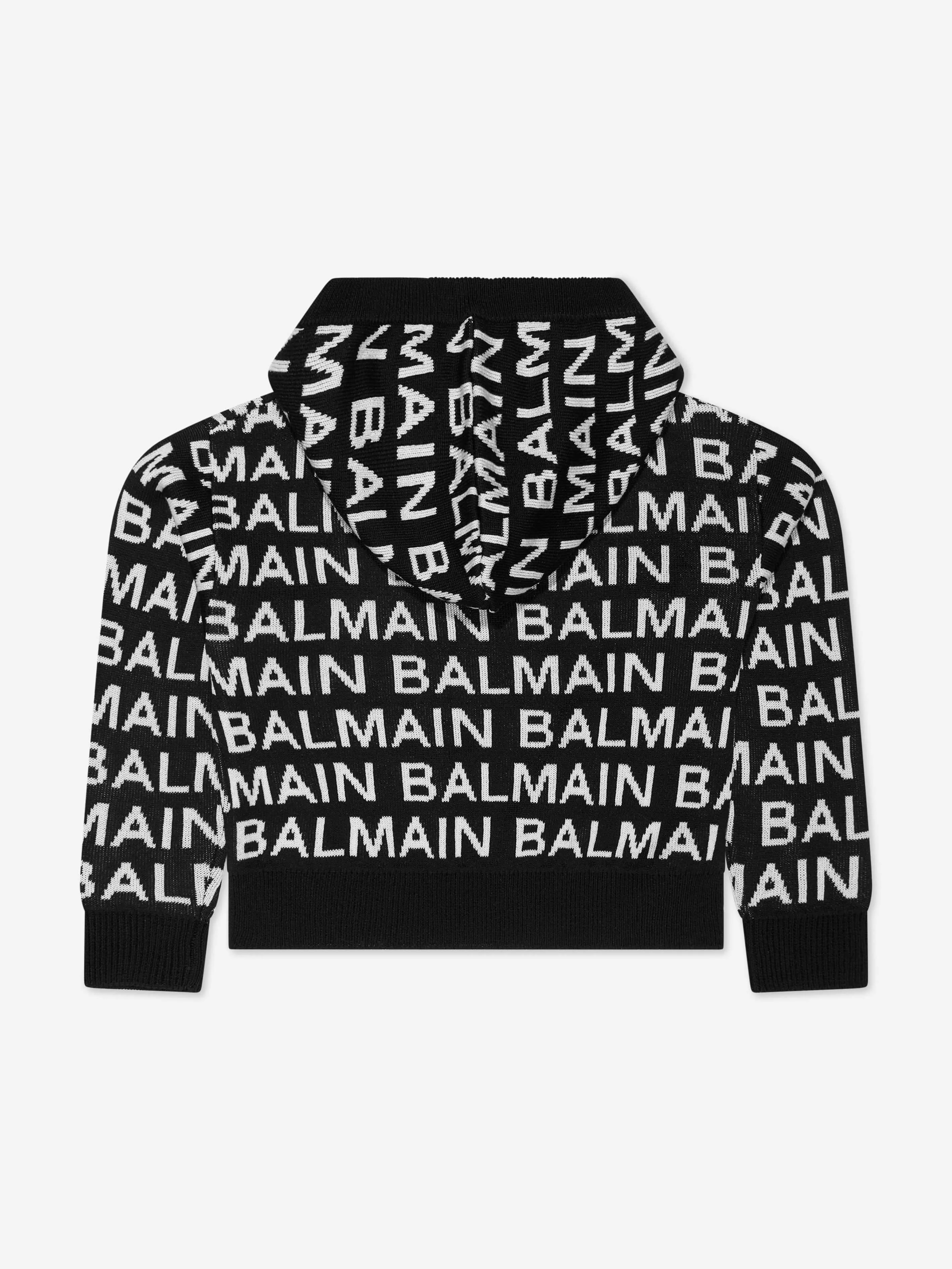 Balmain Girls Knitted Logo Hoodie in Black