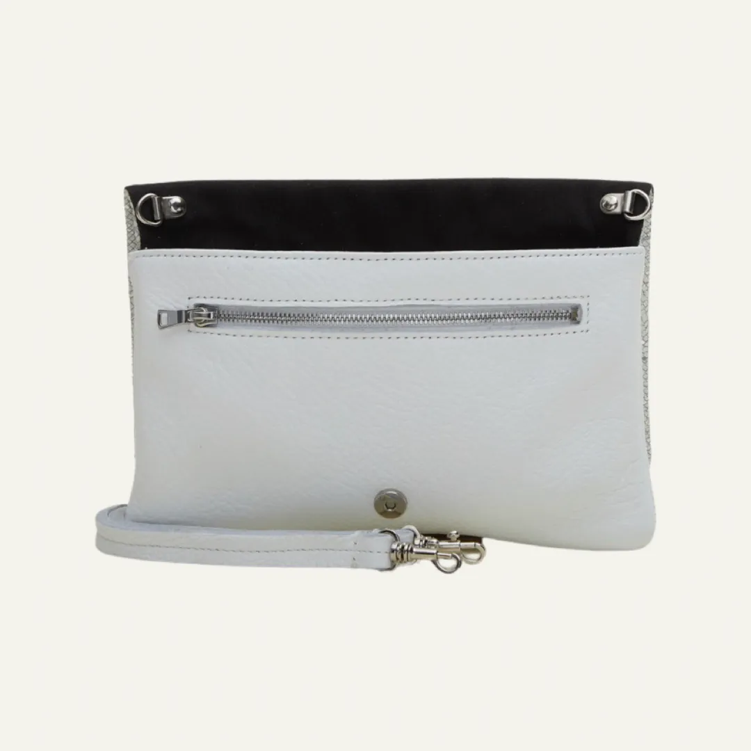 Belt Bag | Silver and White Snake Print "The Winfrey"