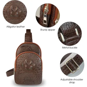 Brown Alligator Men‘s Leather Chest Bag, Messenger Bag, Crossbody Bag Christmas Gift For Men