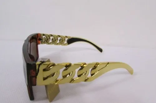 Brown Leopard Black Chunky Gold Chains Sunglasses Frame Plastic Hip Hop Accessories