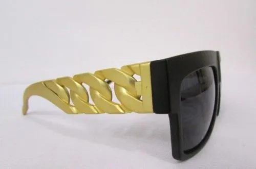 Brown Leopard Black Chunky Gold Chains Sunglasses Frame Plastic Hip Hop Accessories