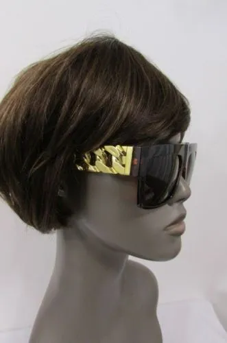 Brown Leopard Black Chunky Gold Chains Sunglasses Frame Plastic Hip Hop Accessories