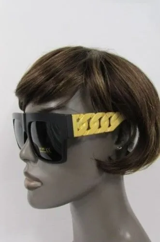 Brown Leopard Black Chunky Gold Chains Sunglasses Frame Plastic Hip Hop Accessories