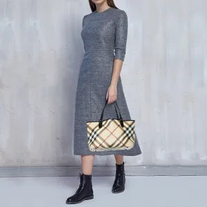 BURBERRY Beige/Black Supernova Check Coated Canvas and Patent Leather Nickie Tote