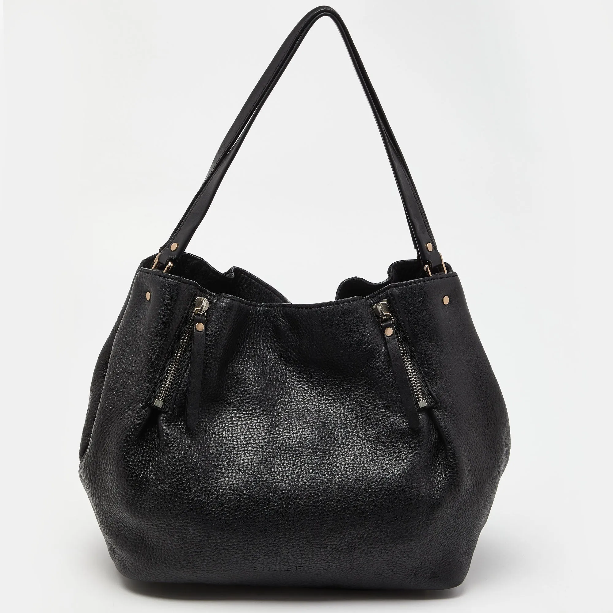 BURBERRY Black Grained Leather Medium Maidstone Tote