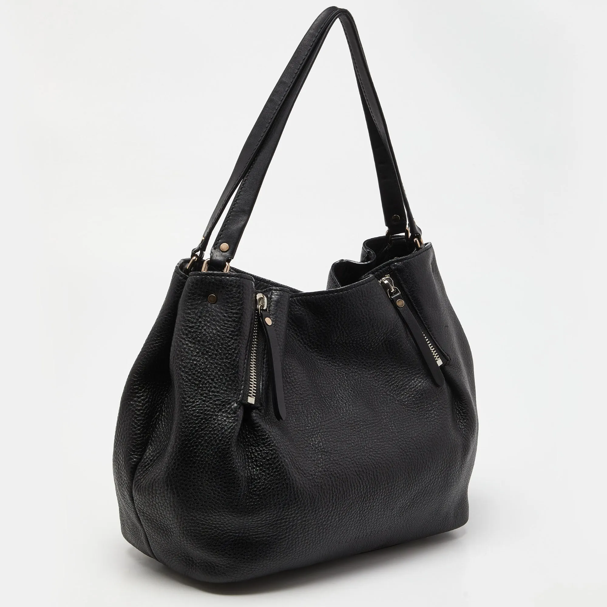 BURBERRY Black Grained Leather Medium Maidstone Tote