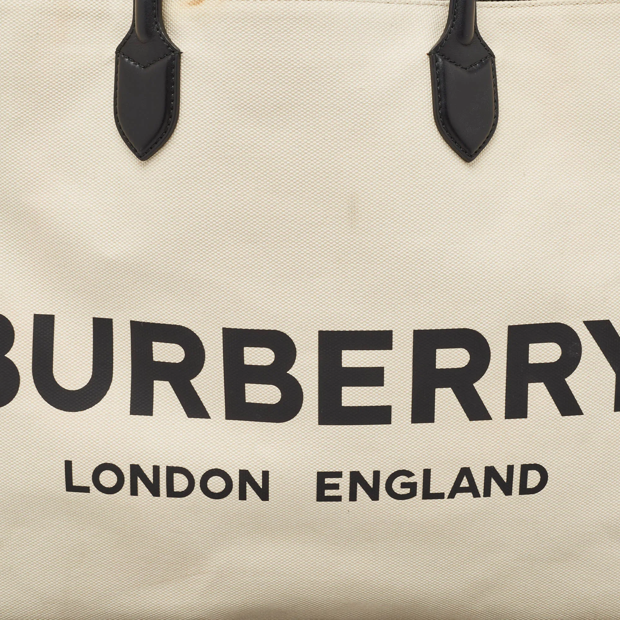 BURBERRY Off White Canvas Lewes Tote