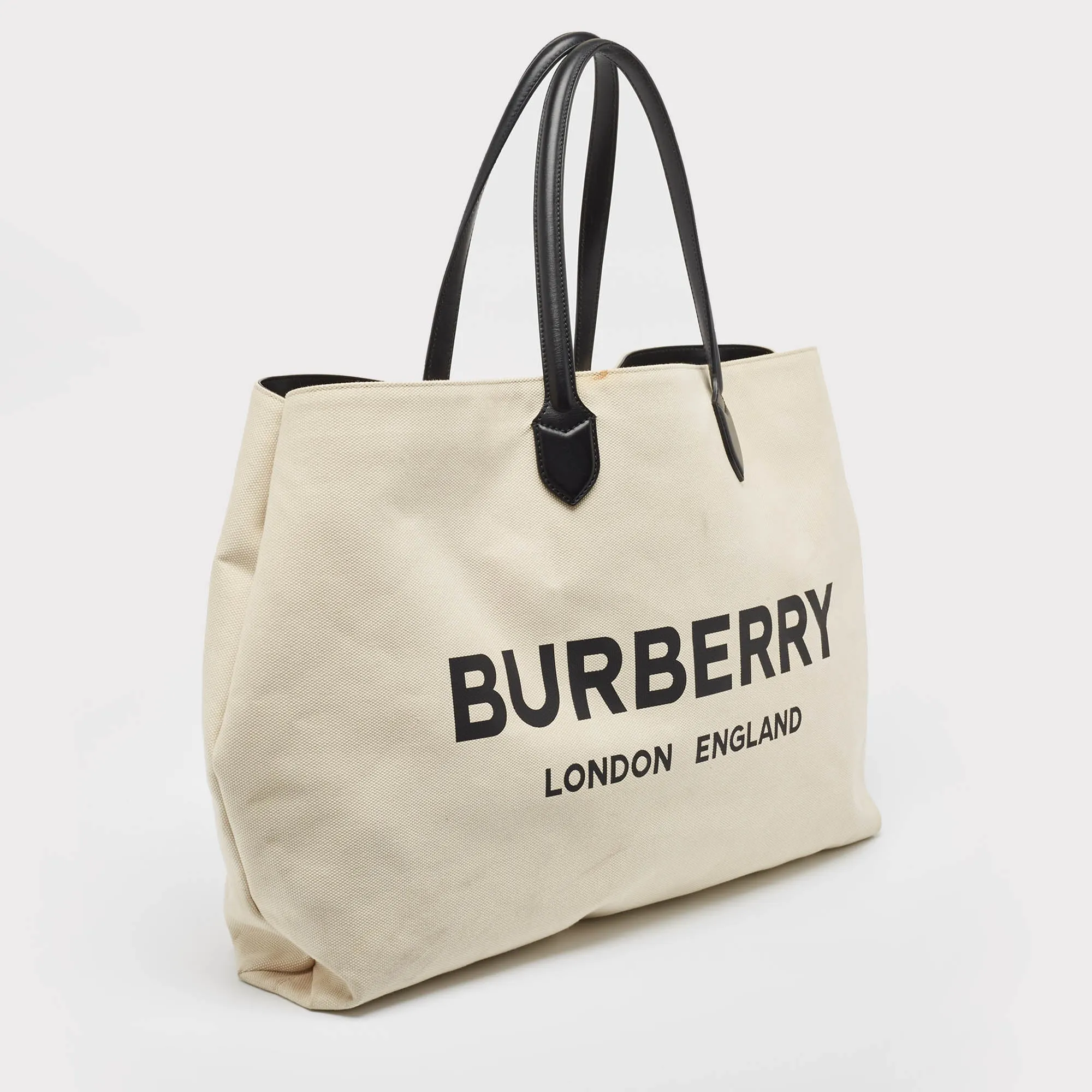 BURBERRY Off White Canvas Lewes Tote