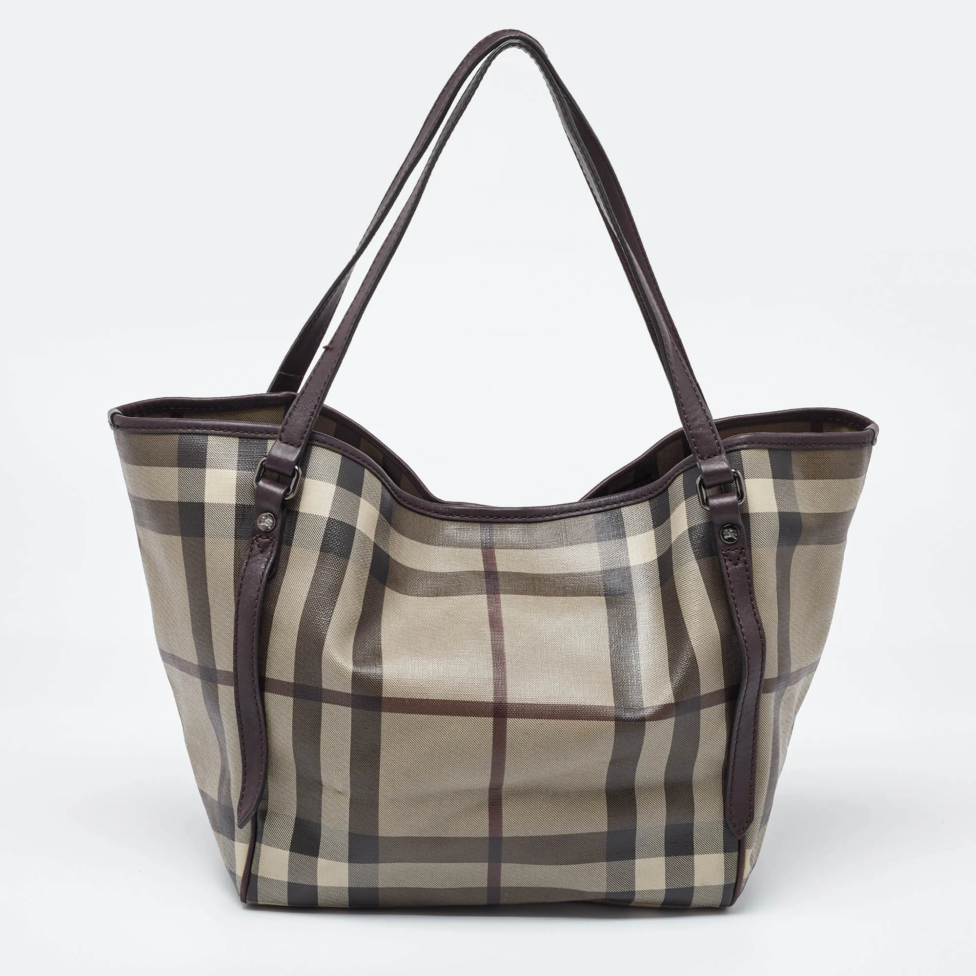 BURBERRY Smoked Check Coated Canvas and Leather Small Canterbury Tote