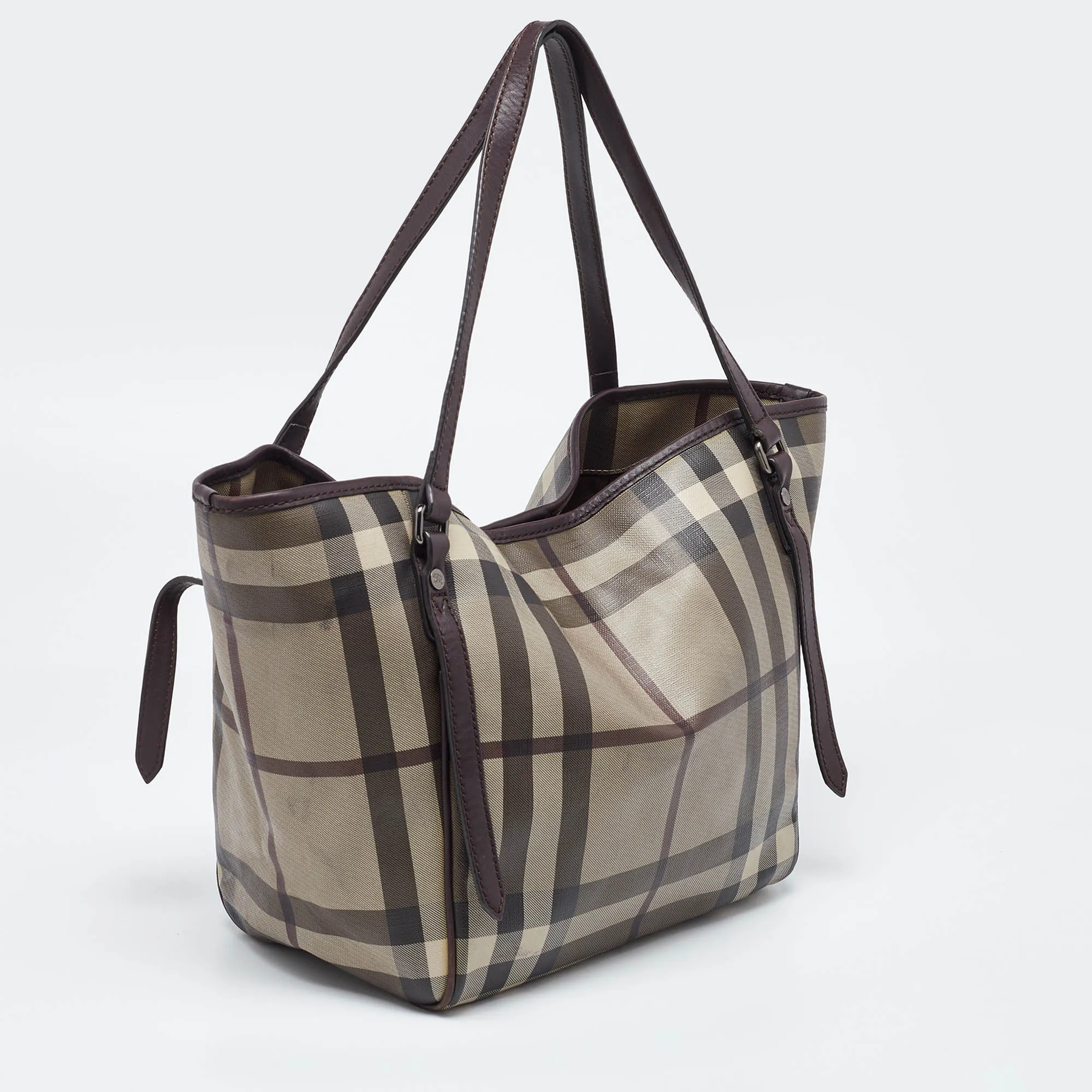 BURBERRY Smoked Check Coated Canvas and Leather Small Canterbury Tote