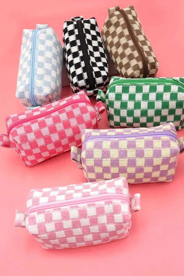 Checker Makeup Cosmetic Pouch Bag