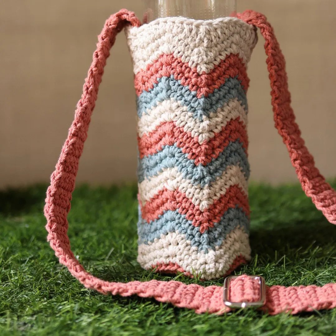 Chevron Peach Handmade Crochet Sling Bottle Cover