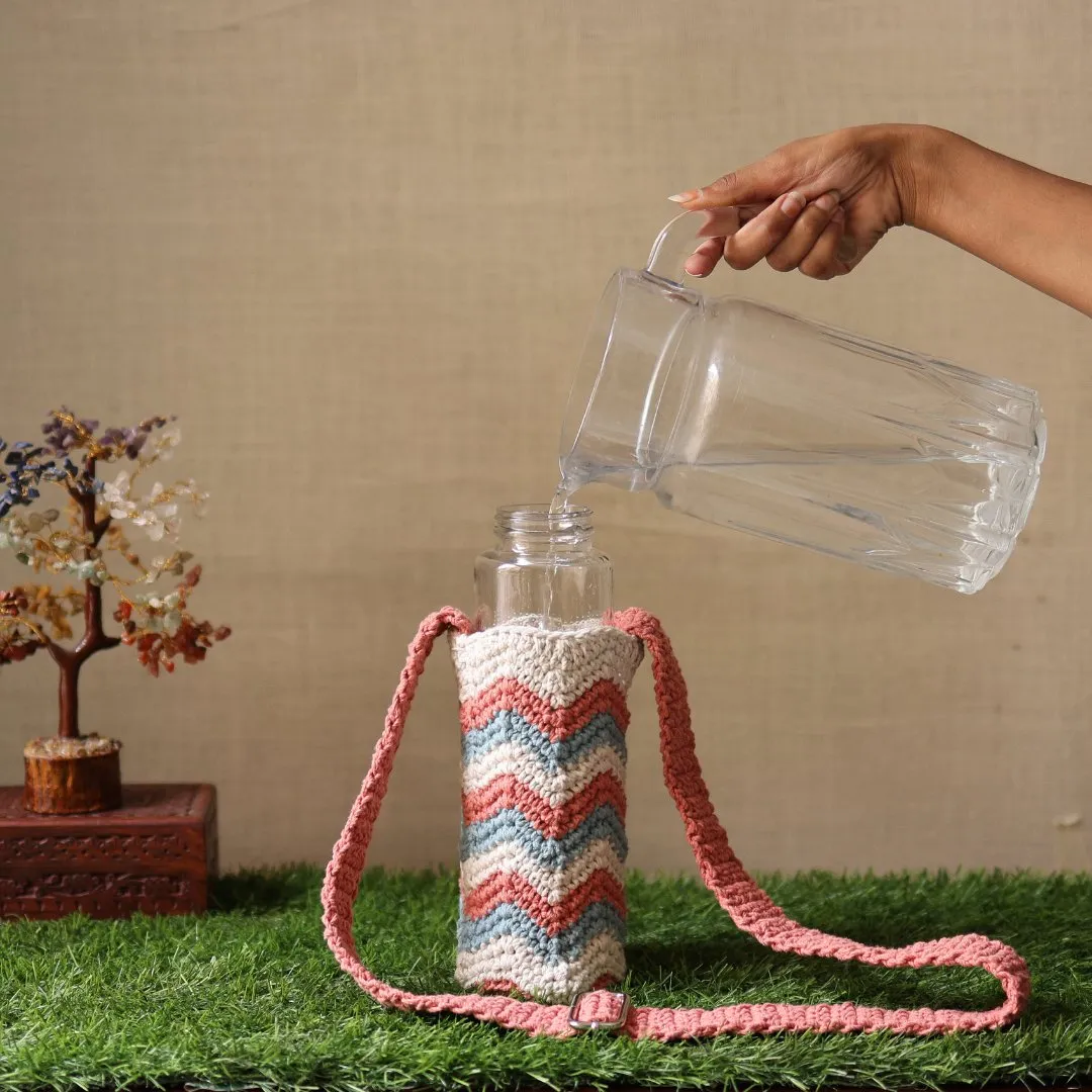 Chevron Peach Handmade Crochet Sling Bottle Cover