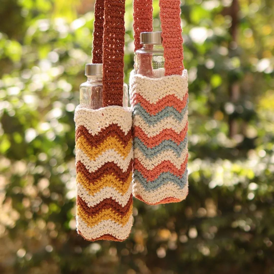 Chevron Peach Handmade Crochet Sling Bottle Cover