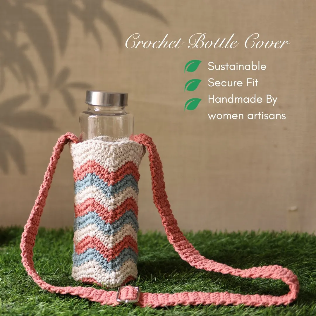 Chevron Peach Handmade Crochet Sling Bottle Cover