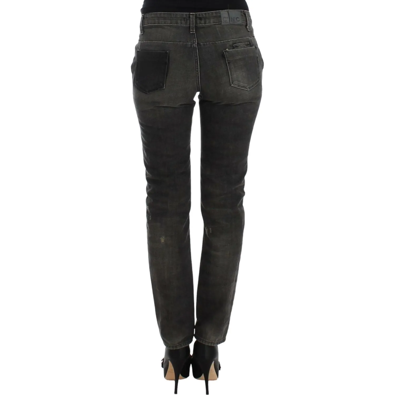 Costume National Sleek Gray Straight Leg Distressed Jeans