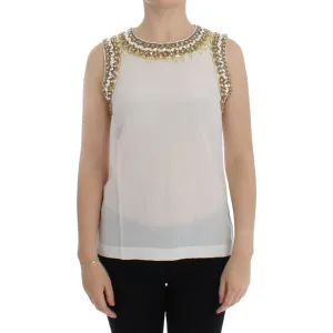 Dolce & Gabbana Elegant Sleeveless Silk Blouse with Crystal Embellishment