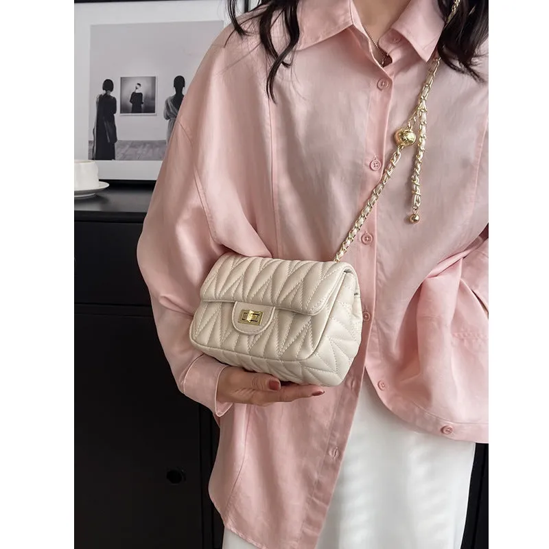 DUNNMALL Small Bag for Women Mori Style Small Golden Balls  Summer New Fashion High-Grade Diamond Plaid Chain Bag Elegant Crossbody Bag