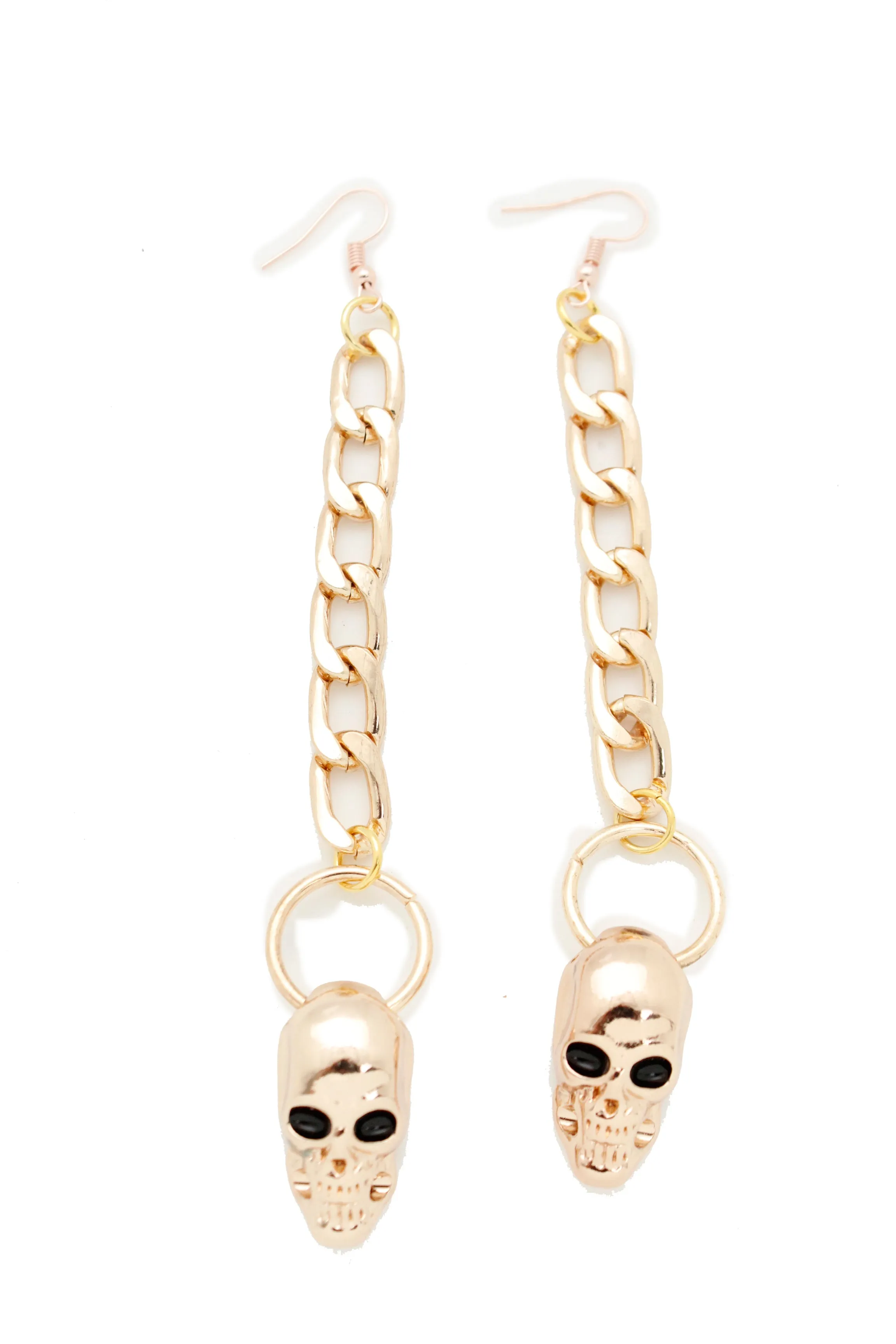 Earring Set Gold Metal Chain Links Hook Skeleton Skull Charm Rocker Gothic