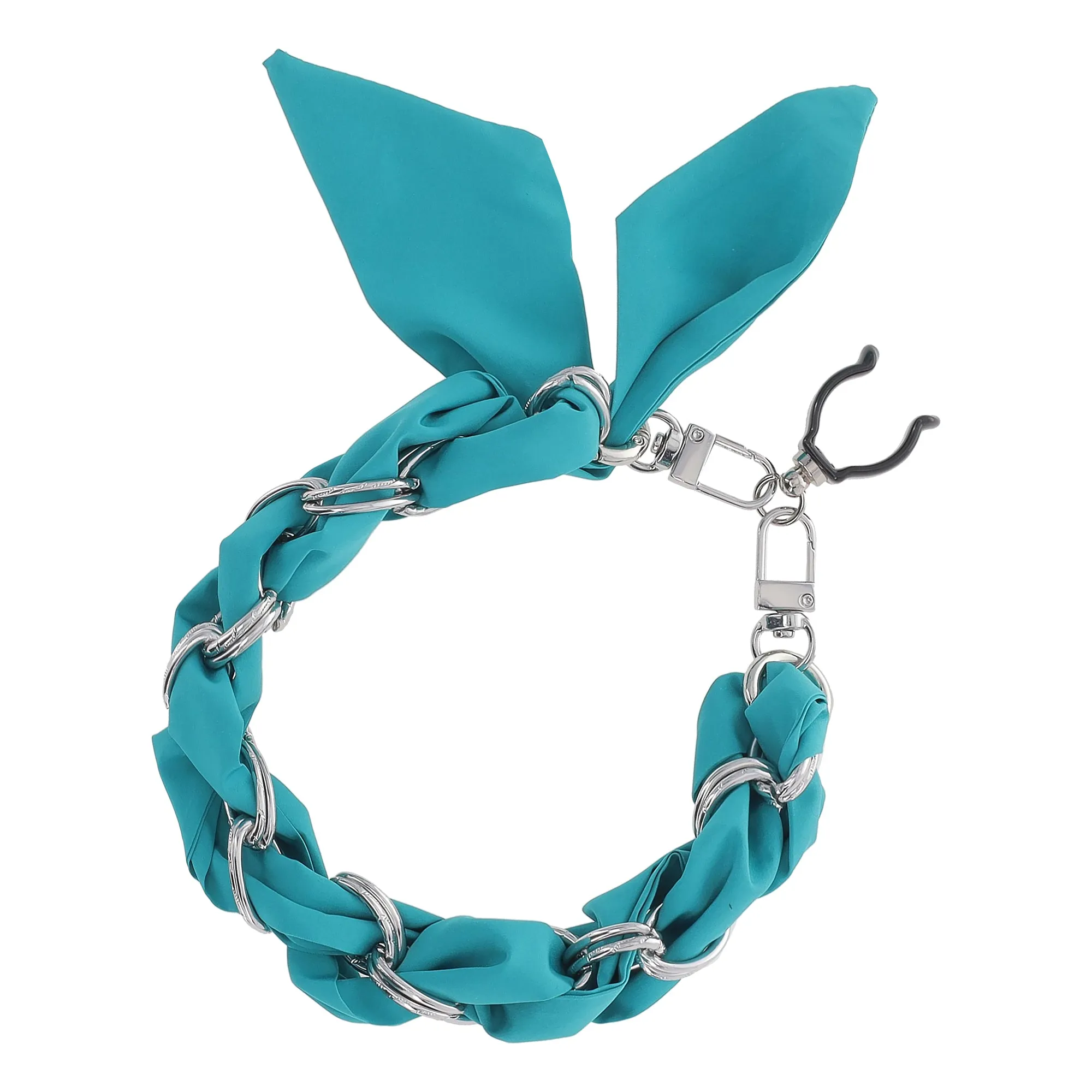 FashionStix Luxury Turquoise Silk Satin scarf with Chain Wrist Strap with Clip Holder