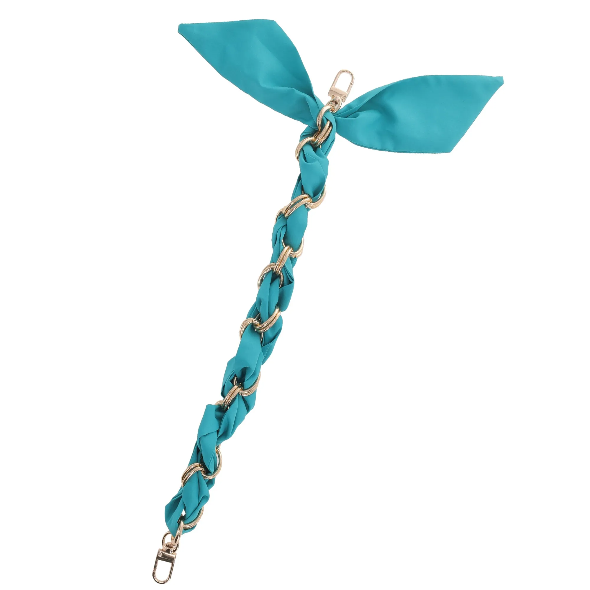 FashionStix Luxury Turquoise Silk Satin scarf with Chain Wrist Strap with Clip Holder