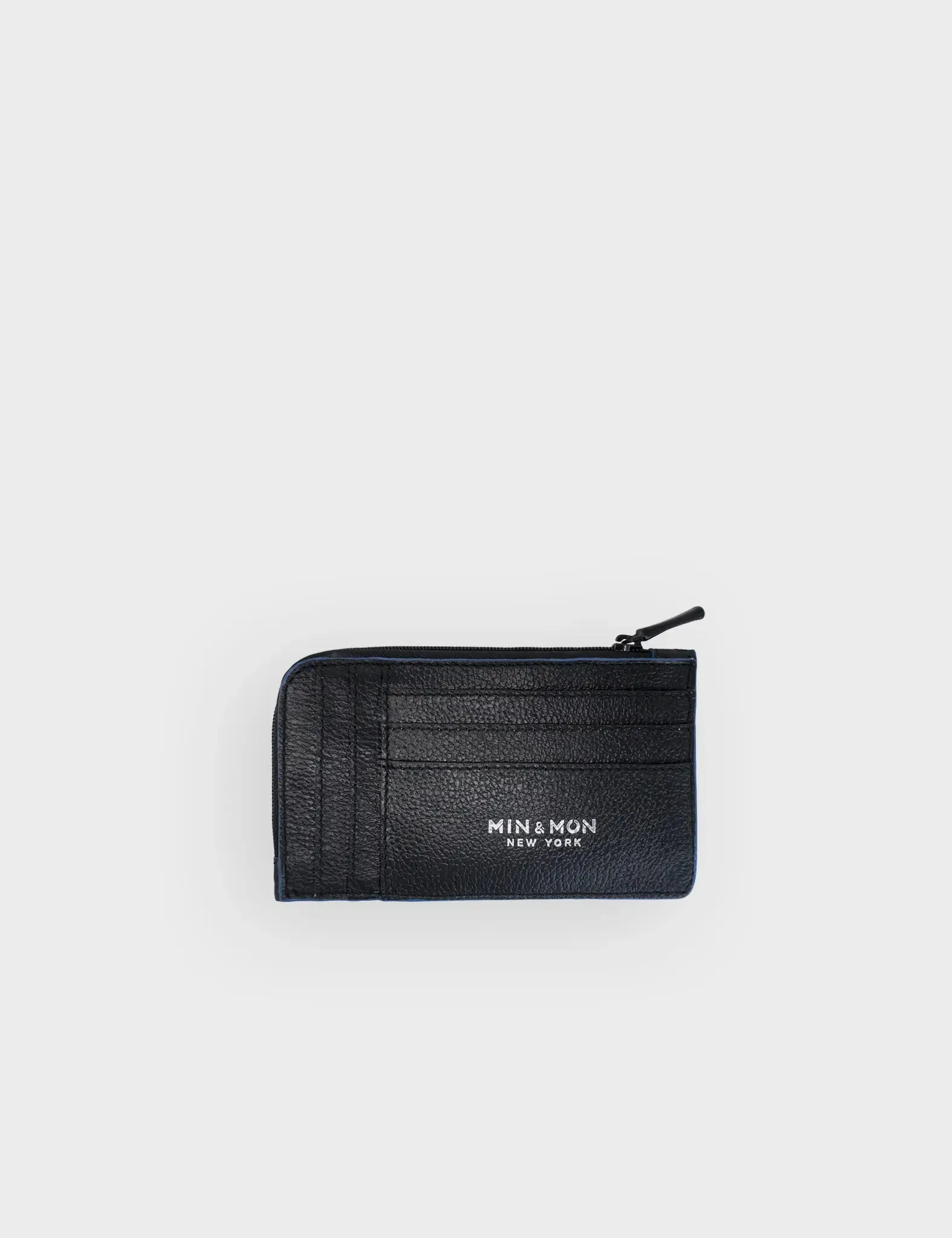 Fausto Black Leather Zip-around Cardholder - All Over Eyes Embroidery