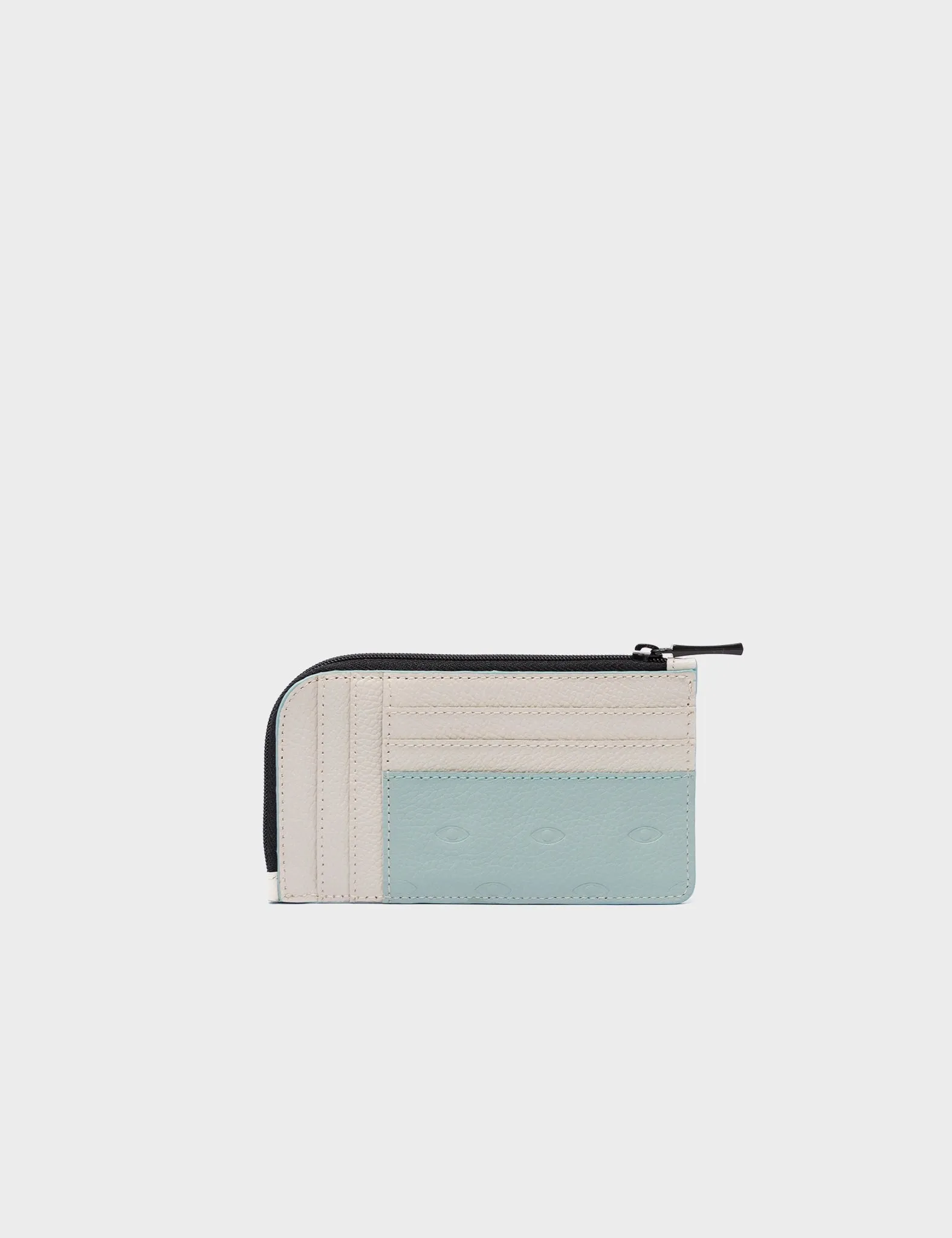 Fausto Zip-around Cameo Blue Leather Cardholder - Eyes Pattern Debossed