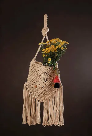 Fawn White Floral Macrame Tote Bag