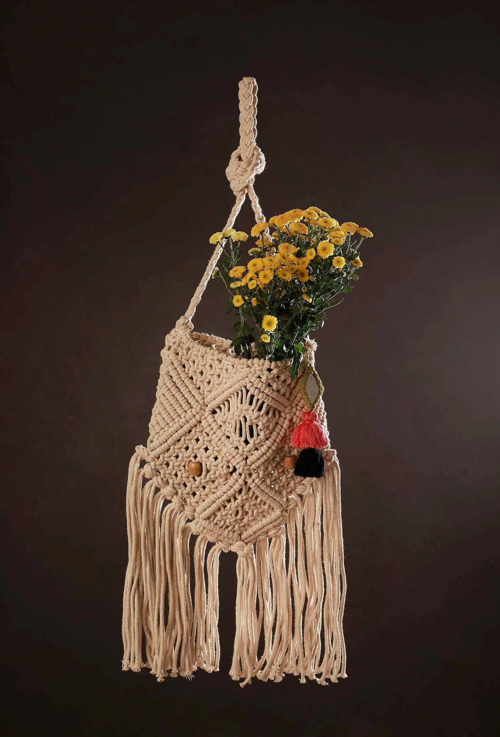 Fawn White Floral Macrame Tote Bag