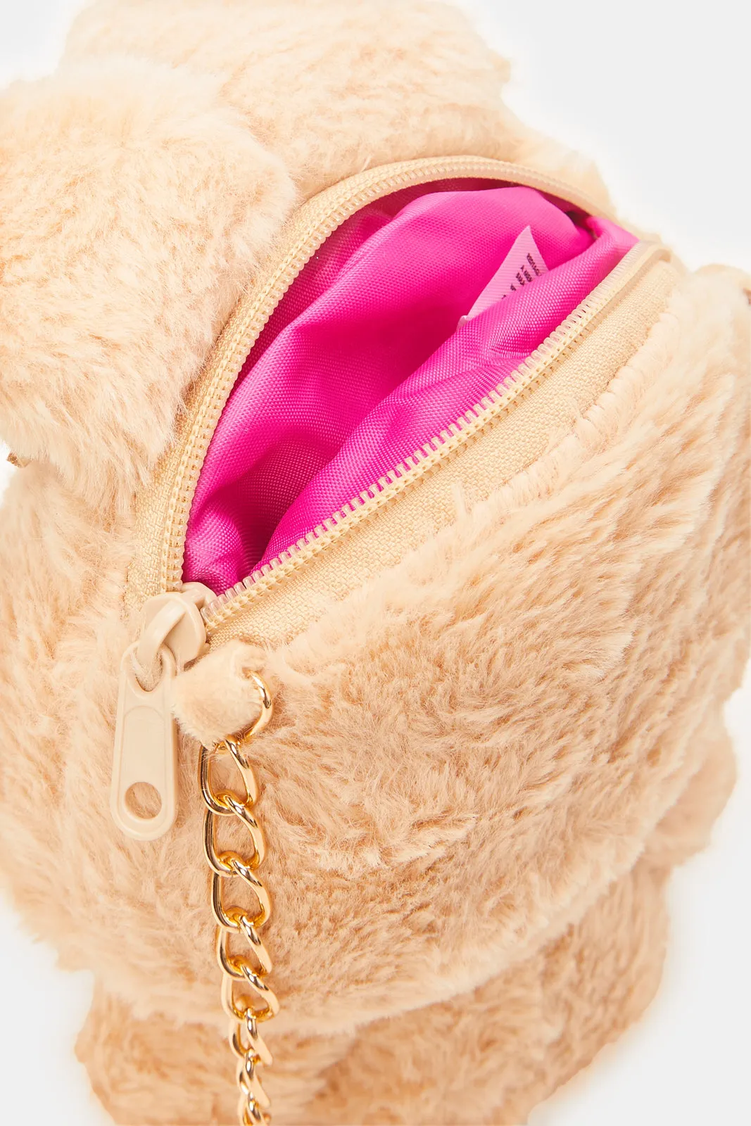 Girls Beige Rabbit Faux Fur Cross Body Bag