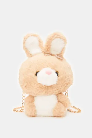 Girls Beige Rabbit Faux Fur Cross Body Bag