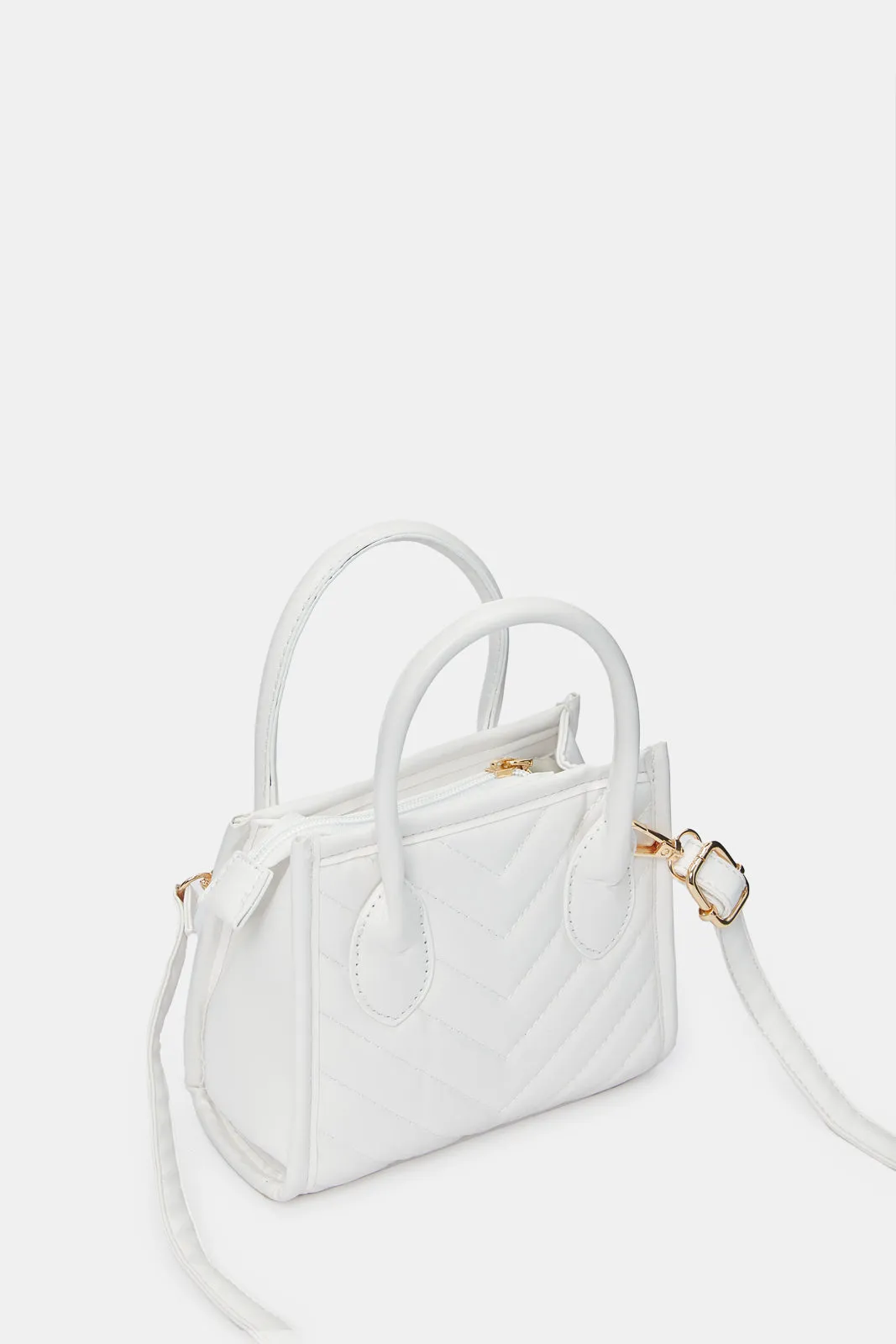 Girls White Cross Body Bag With Pom- Pom