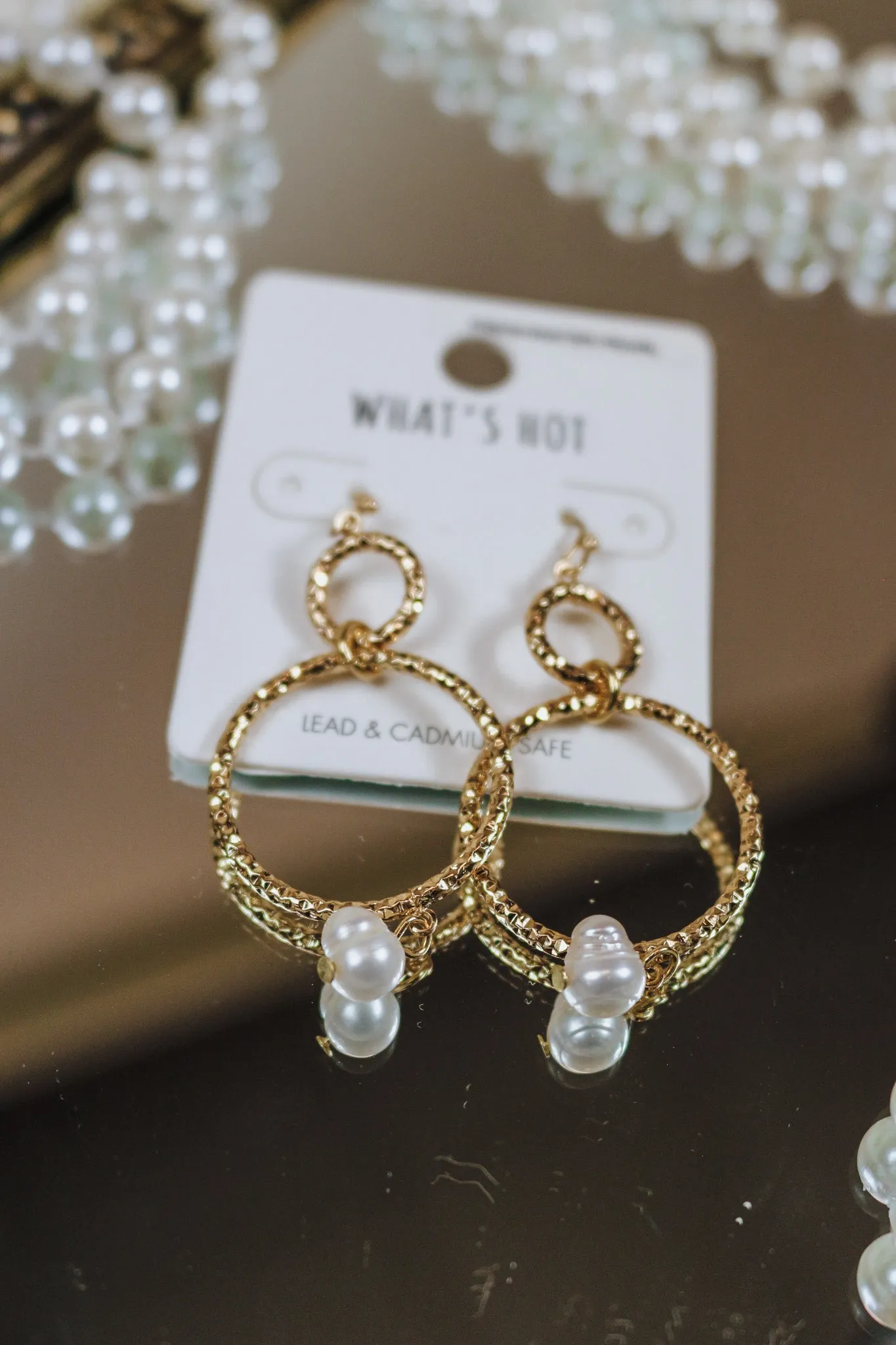 Gold Double Hoop Earring With Pearl