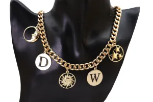 Gold Metal Chain Necklace Sun Moon W D Stars Multi Charms