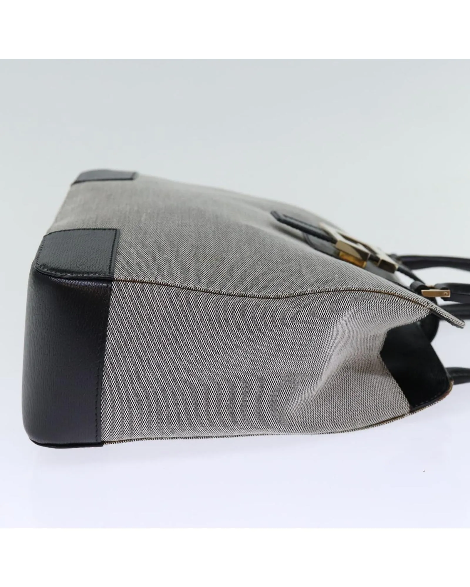 Gray Canvas Hand Bag with Metal Fittings - Made in Italy