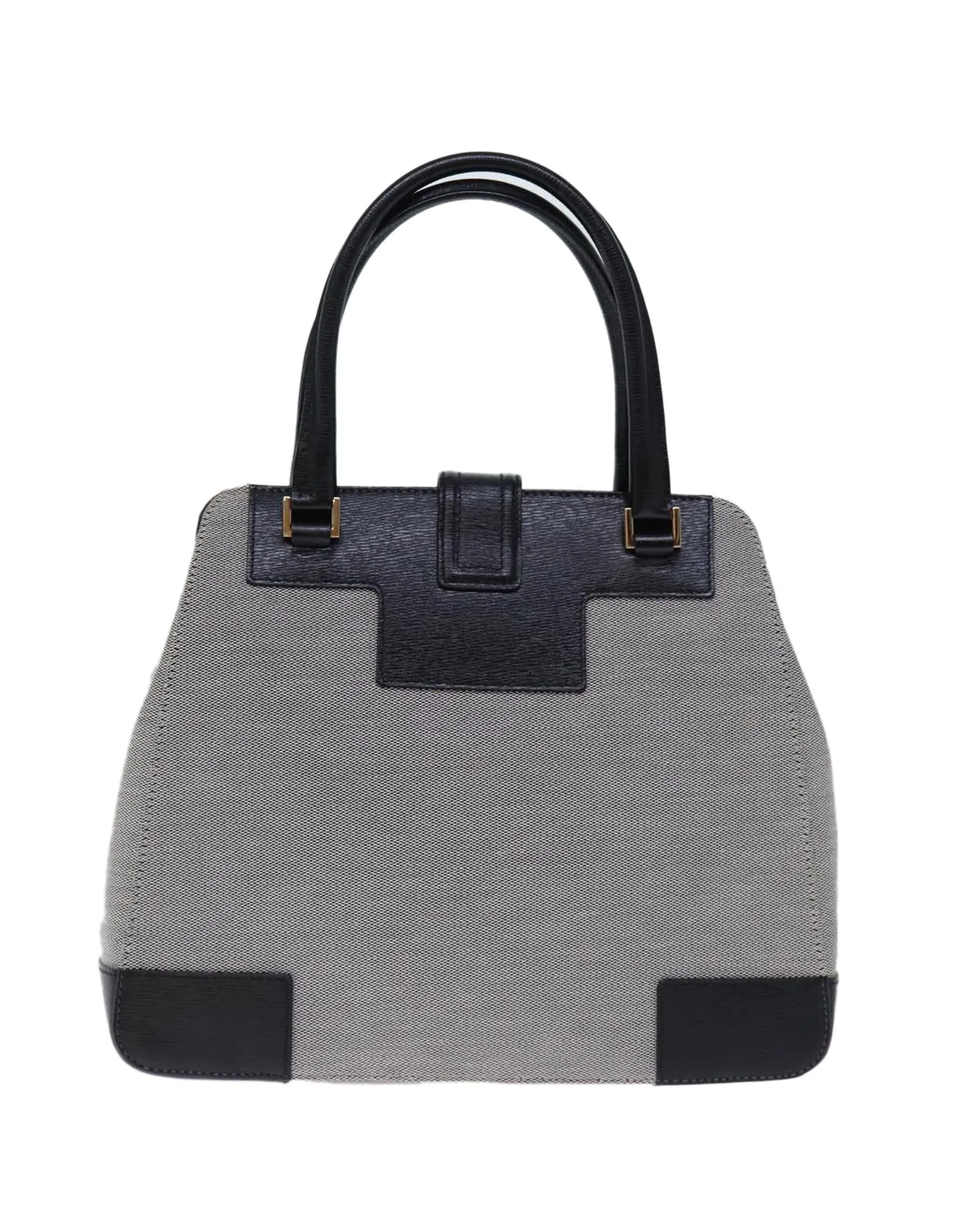 Gray Canvas Hand Bag with Metal Fittings - Made in Italy