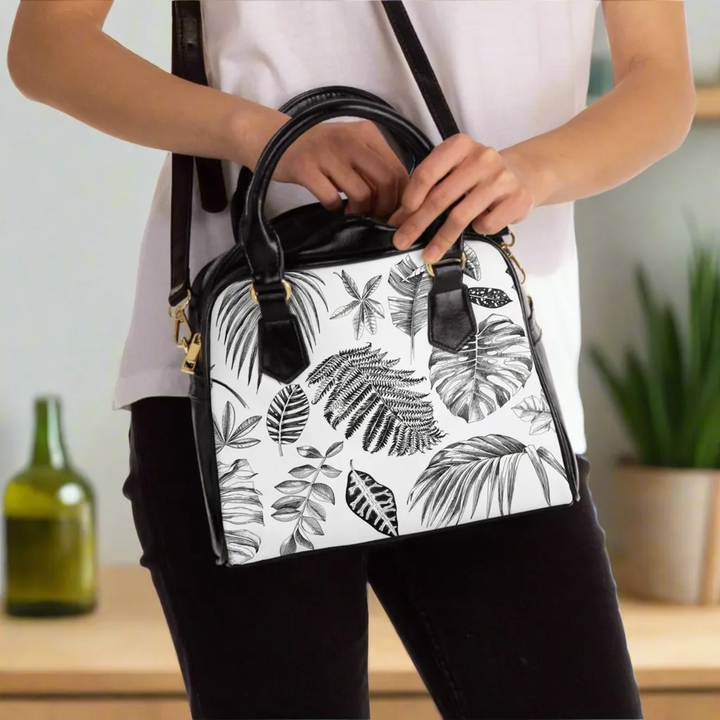 Handbag - Black and White Leaf Design