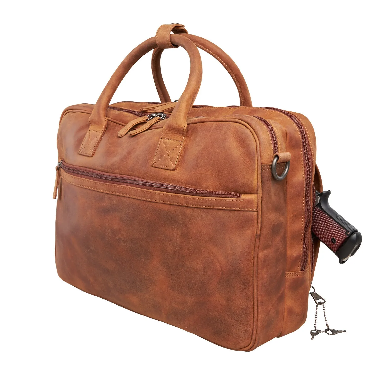 Hayden Distressed Leather Concealed Carry Briefcase with RFID Organizer