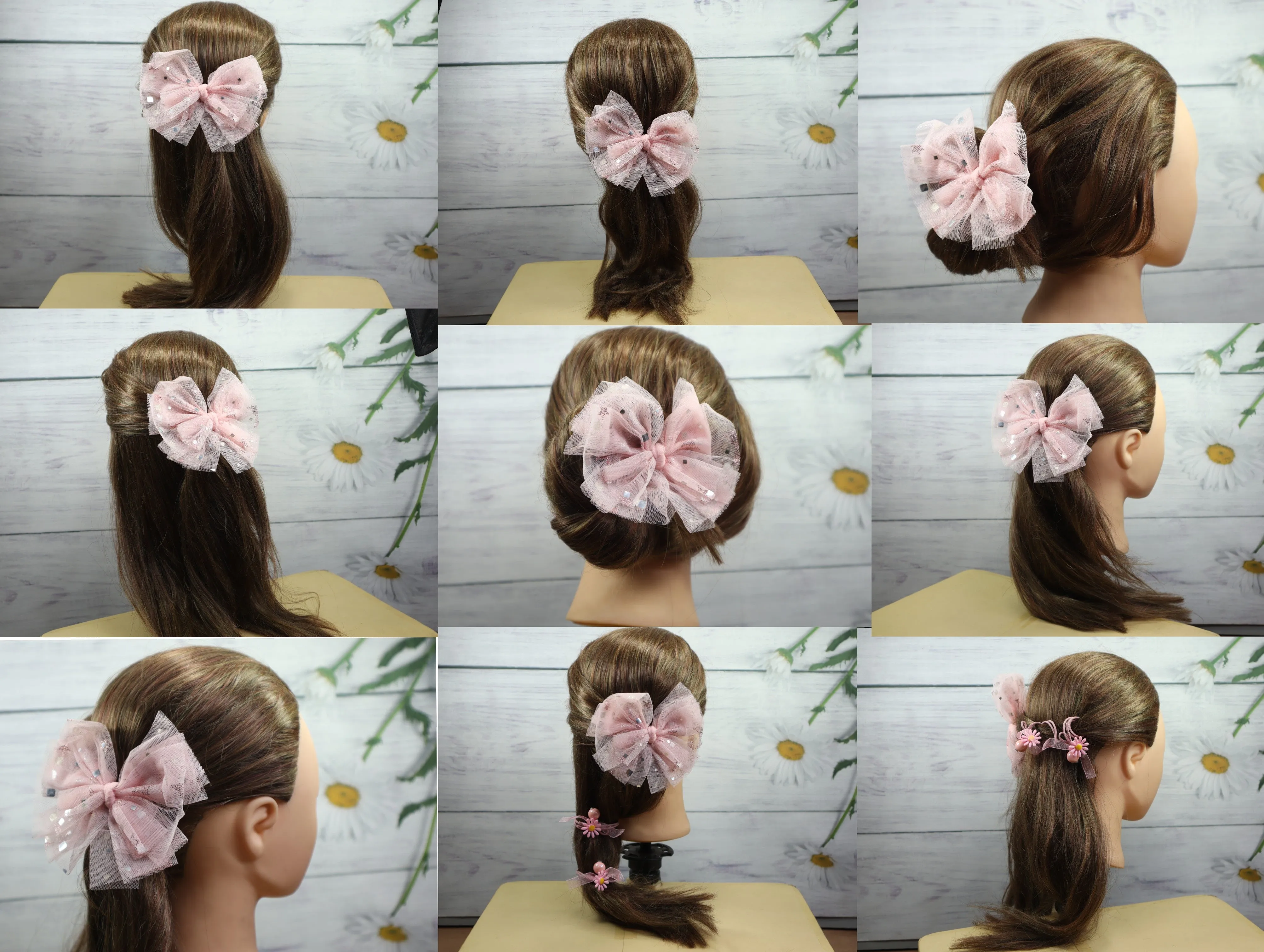 Kamule Party Theme bow Hair Clip & Rubber Band set of 3 -Peach Pink